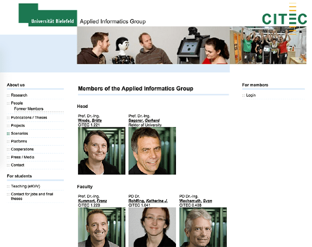 Screenshot of the Applied Informatics Workgroup Homepage