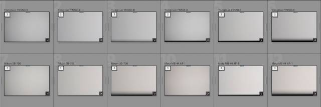 Displayed is one image per output level and per speedlight. The tested output levels were 1/64, 1/32, 1/8, 1/2. Since the Nikon and Metz speedlights have lower guide numbers, I tried to match the exposure afterwards in Lightroom. All photos are set to the same white balance using the eyedropper tool on the first image.