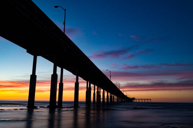 The Ocean Pier at San Diego as a silhouette at sunset