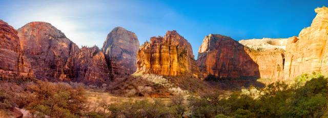 A panorama of the Organ and Angles Landing at Zion valley